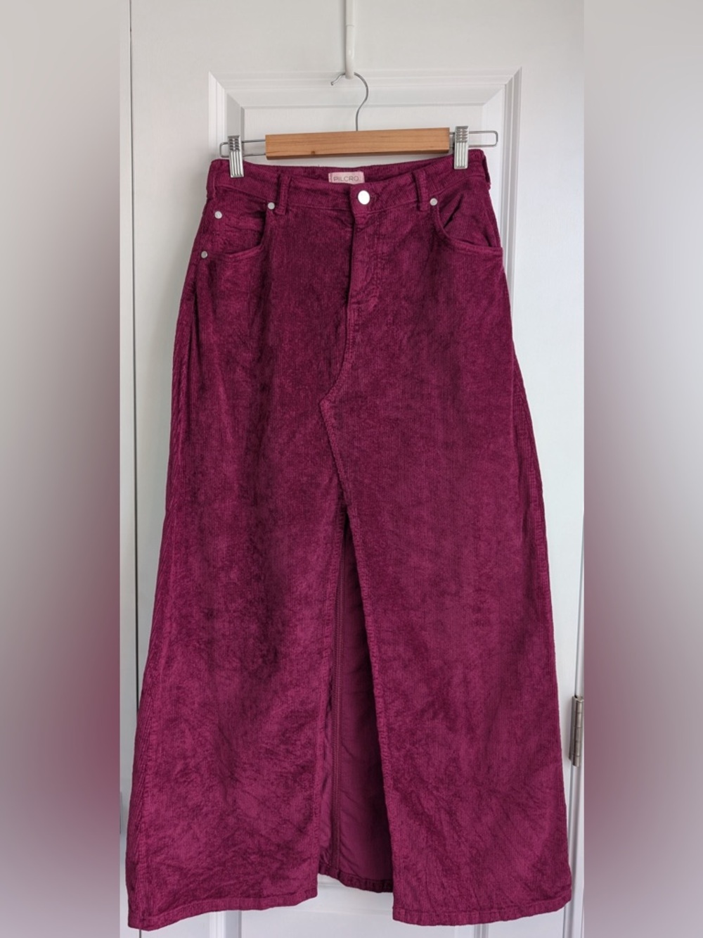 Anthropologie Pilcro The Madi Front Slit Corduroy Skirt Dark Fuschia Size 2 - Picture 2 of 10